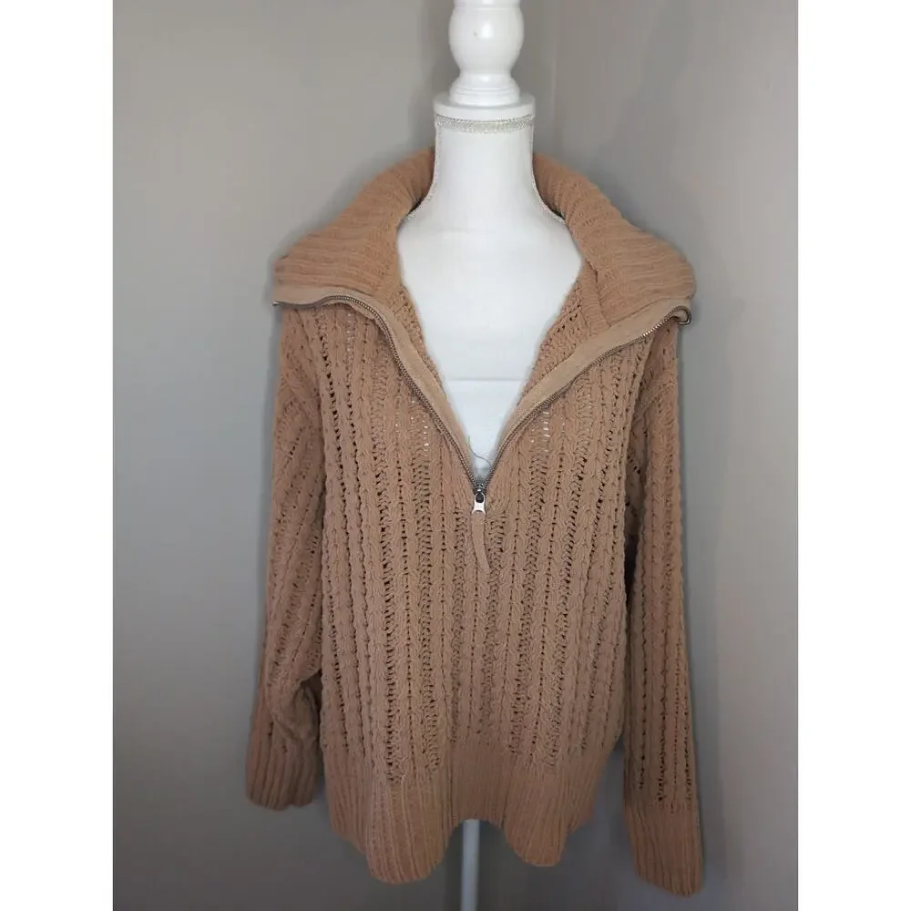 Aerie Quarter Zip Sweater Large Chunky Knit Cozy Oversized